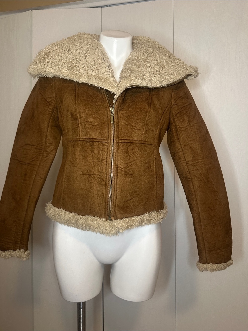Relativity Brown Faux Suede Teddy Jacket with Cream Sherpa
